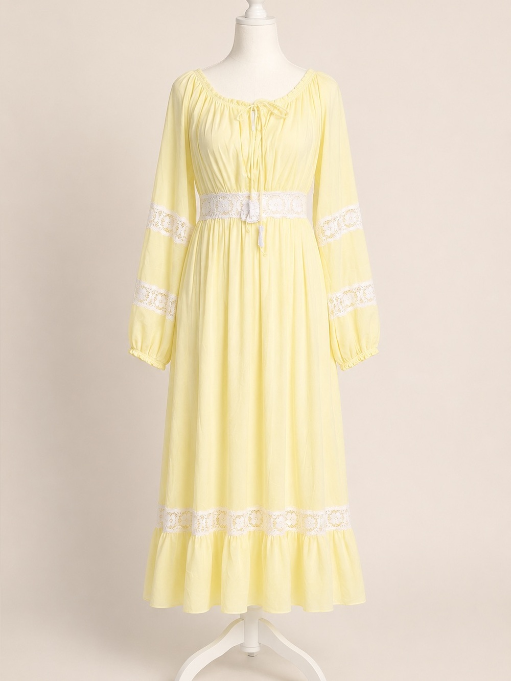 Gilead • Vintage Butter Yellow Lace Trim Prairie Maxi Nightgown • Sz M